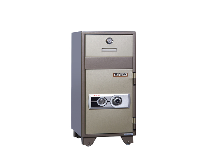 PD-20 Dial Combination Lock Drop Money Fire Resistant Safe 85.5kgs,1 drawer with key. Fire Resistant rate: 1010ºc/2Hour (W344xD436xH785mm). Brand: LEECO. Made in Thailand